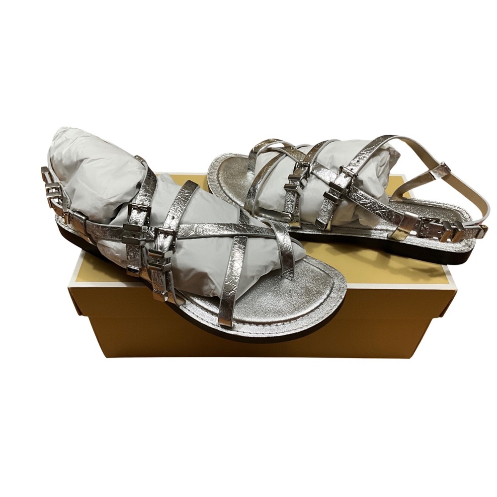 Michael Kors Silver Metallic Multi Strap Buckle Gladiator Sandals 7M PY24K